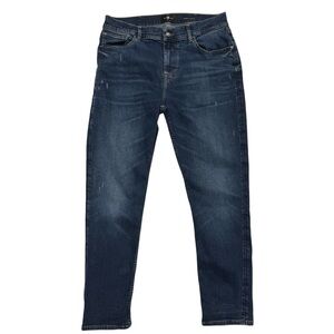 7 For All Mankind Jeans Mens 36x32 Blue Slimmy Tapered Stretch Denim Distressed